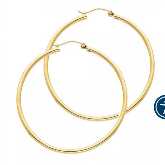 Solid 14K Gold Hoops - Large - Picture 2 of 5